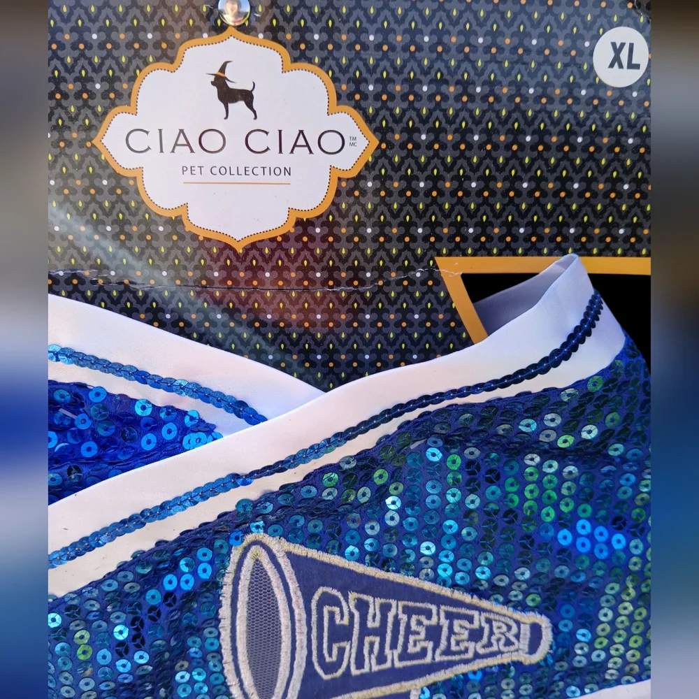 DOG Costume By CIAO CIAO Cheerleader Blue Sequins With Tags BLING New Halloween
